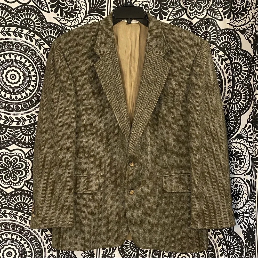 LANDS’ END 43R Brown Herringbone 100% Wool Sports Coat‎